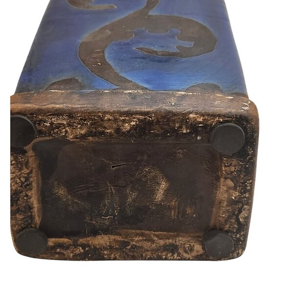 Blue & Black Rectangular Ceramic Vase With Decorative Scroll Design - Picture 2 of 7